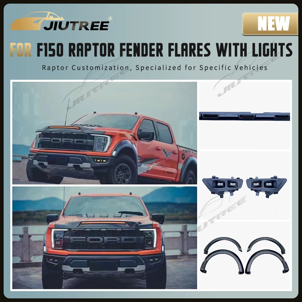 JIUTREE Truck MP Concepts Fender Flares for 2021-2024 Ford Raptor F150 Fender Flares with Integrated LED Lights