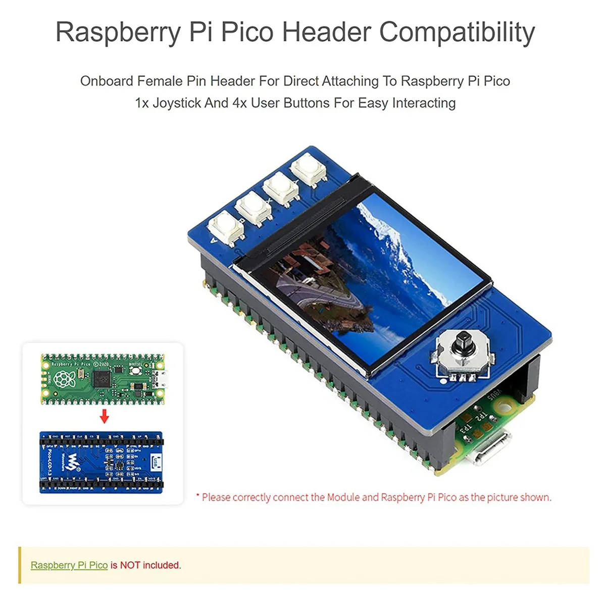 Waveshare display LCD de 1,3 polegadas para Raspberry Pi Pico, módulo de exibição de tela IPS, 65K cores RGB, 240X240 pixels YDH