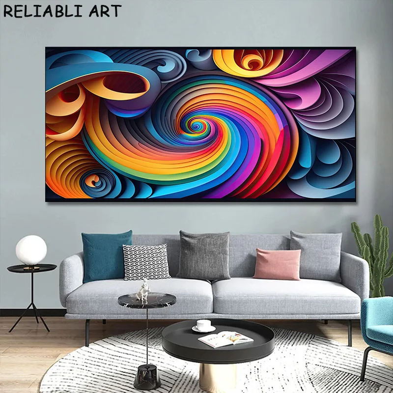 

Modern 3D Colorful Geometry Abstract Canvas Painting Posters and Prints Wall Art Pictures for Living Home Room Decor No Frame