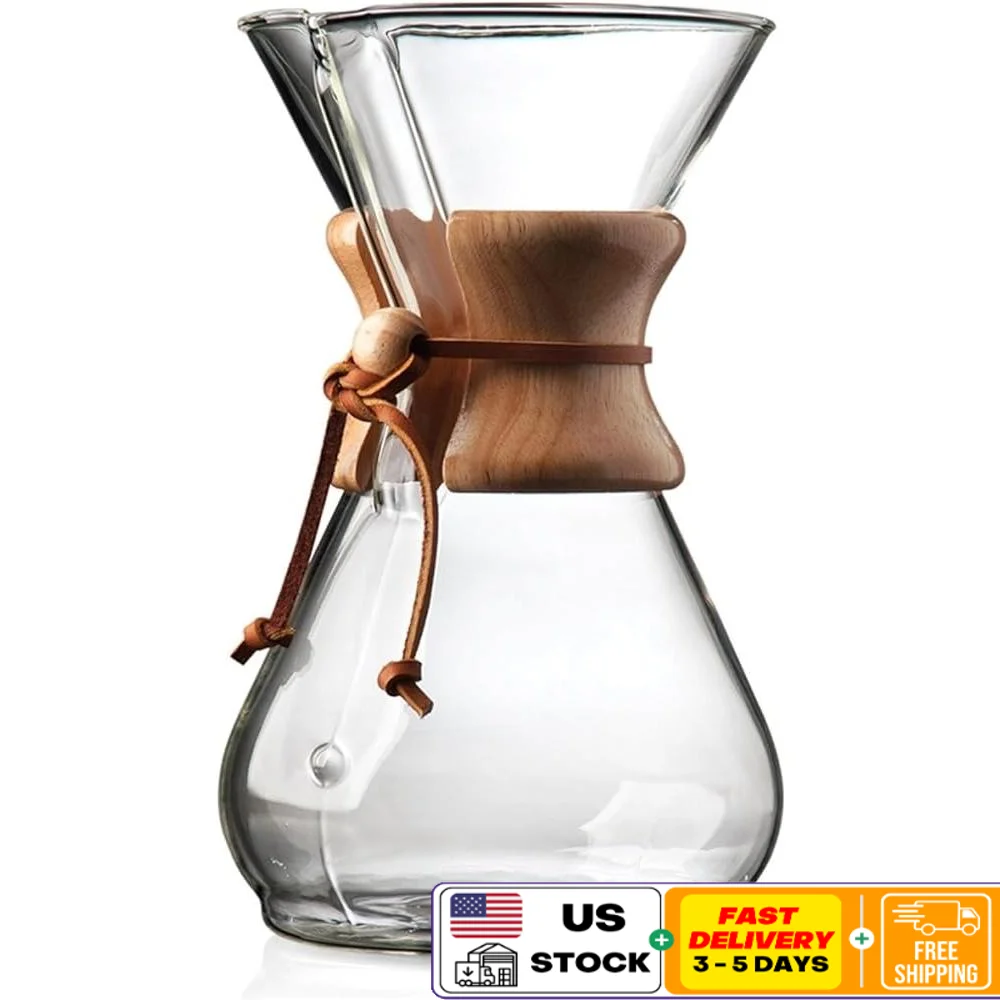 Pour Over Glass Coffee Maker 10 Cup Elegant Design Dishwasher Safe Chemex Style Coffee Brewer Premium Quality Non Porous