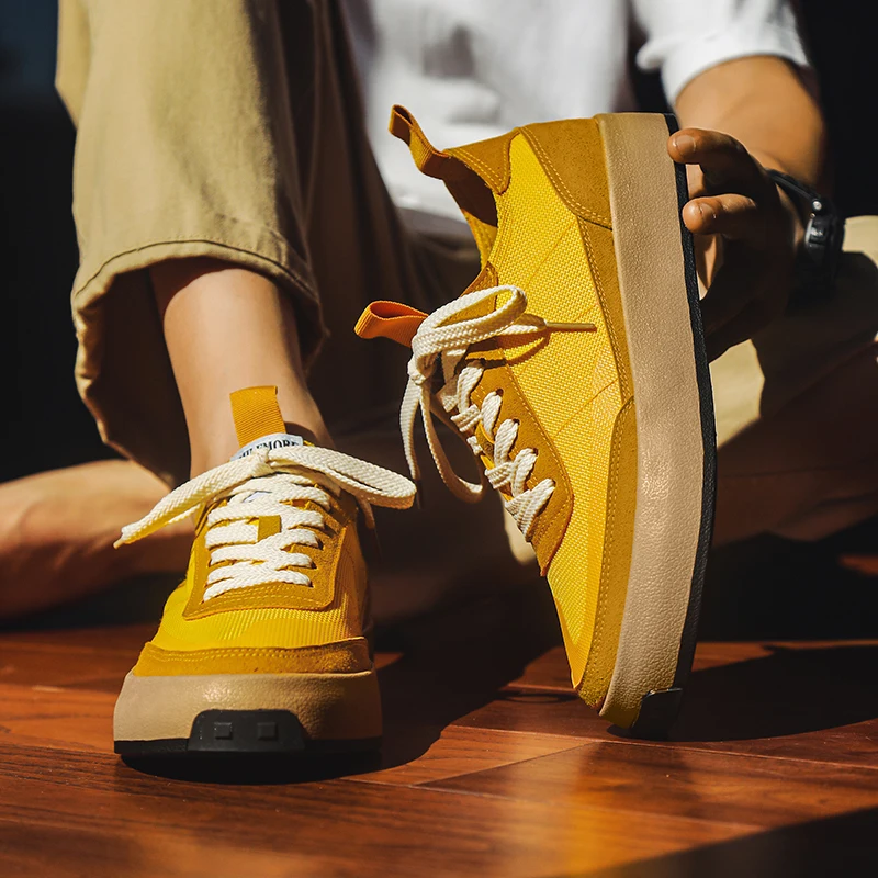 2024 Summer Fashion Yellow Skateboard Shoes for Men Breathable Canvas Sneakers Men Non-slip Casual Sneakers Zapatillas De Hombre