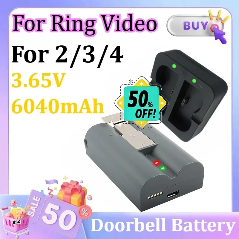 SWZY RV4 Battery 3.65V 6040mAh for Ring Video Doorbell 2/3/4 Ring Stick Up Cam Solar Replace V4 Doorbell 3 Plus Spotlight Cam Re
