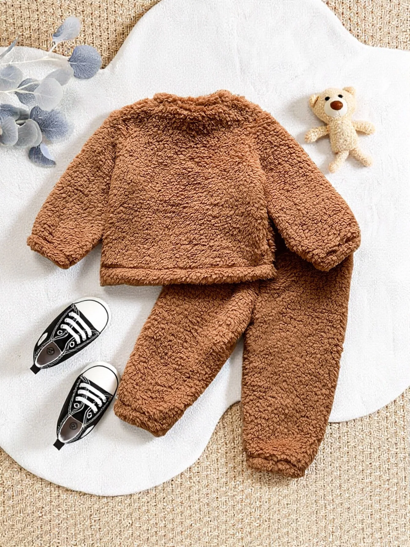 Winter Girls Fleece Suits Autumn New Children Thick Clothing Sets Baby Unisex Fashion Soft Cute Bear Plush Warm Two Pieces