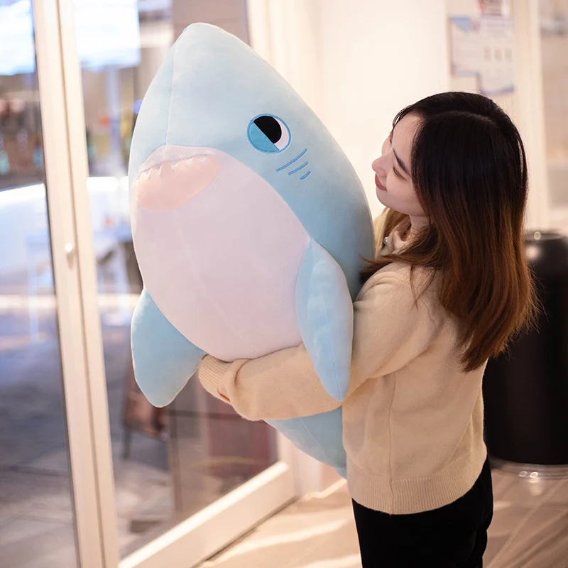 

New 60cm-110cm Super Huge Plush Shark Toy Soft Stuffed Animal Pillow For Birthday Gifts Pink Blue Cushion Doll Gift For Children