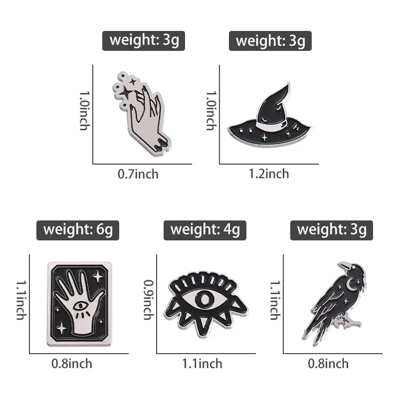 Black Wizard Hat Enamel Pin Punk Gothic Eye Tarot Hand Crow Brooches Lapel Badge Halloween Jewelry Accessories Gifts Wholesale