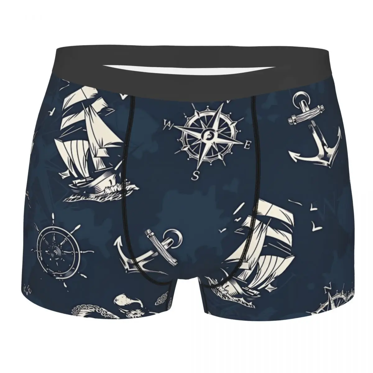 Vintage Nautical And Sea Man's Boxer Briefs Ocean Compass Breathable Creative Underwear Top Quality Print Shorts Birthday Gifts