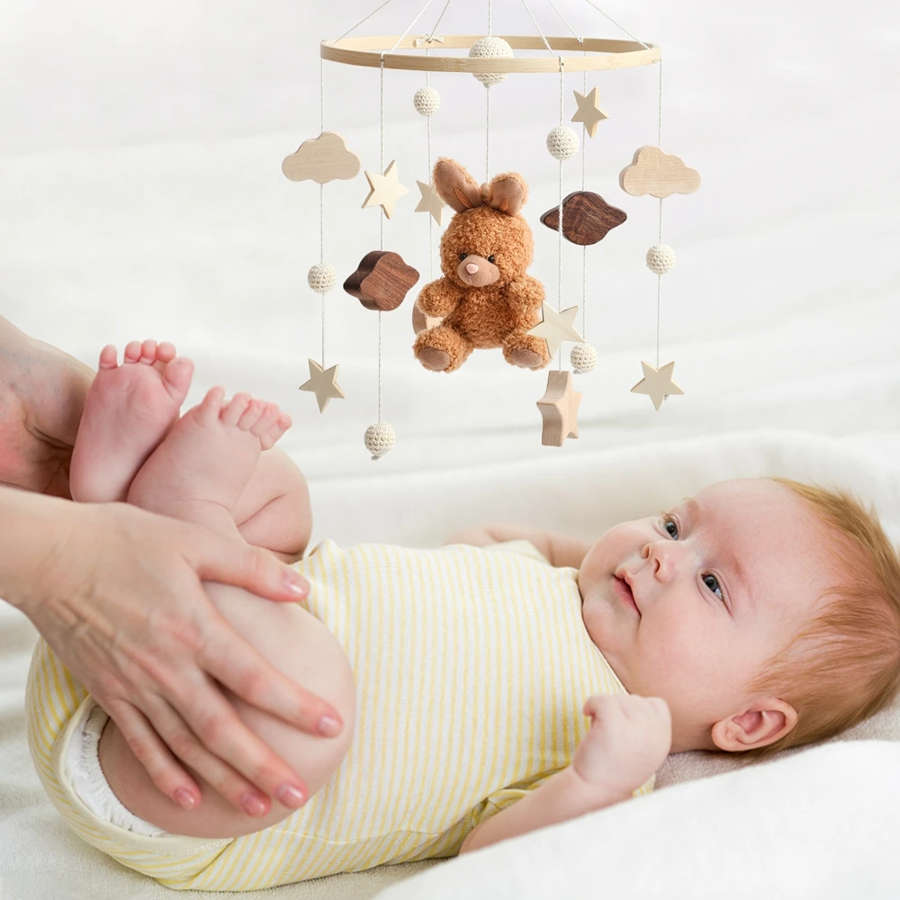 Baby Crib Mobile Rattle Toy 0-12Months Infant Soft Felt Cartoon Bear Toys Newborn Music Box Crib Mobile Bracket Bracket Kid Gift