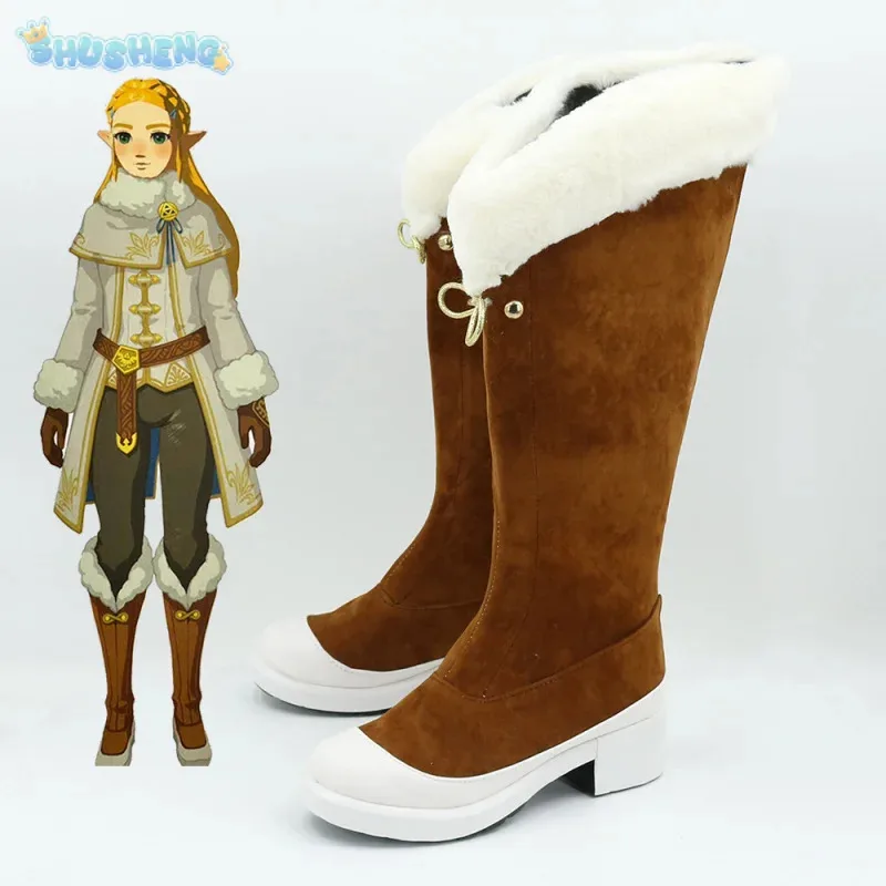 

COSda@Zelda princess Cosplay Shoes Brown winter warm brown boots party Christmas sweet men women high heels 35-48COSda@