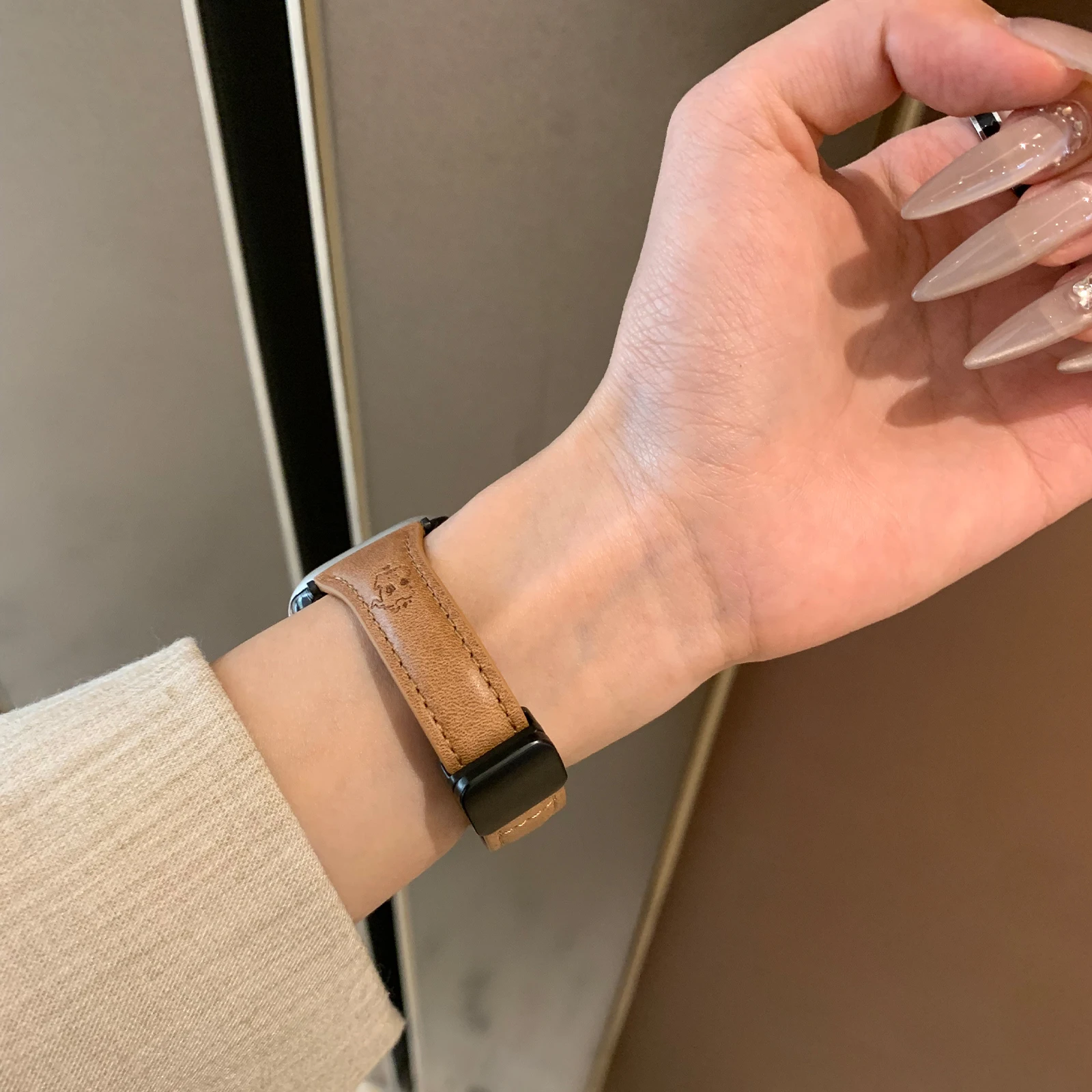 Bracelet en cuir pour Apple Watch, Bracelet chat mignon, Bracelet JOwith Iwatch98765SE Ultra40, 41mm, 44mm, 45mm, Structure magnétique pour femme