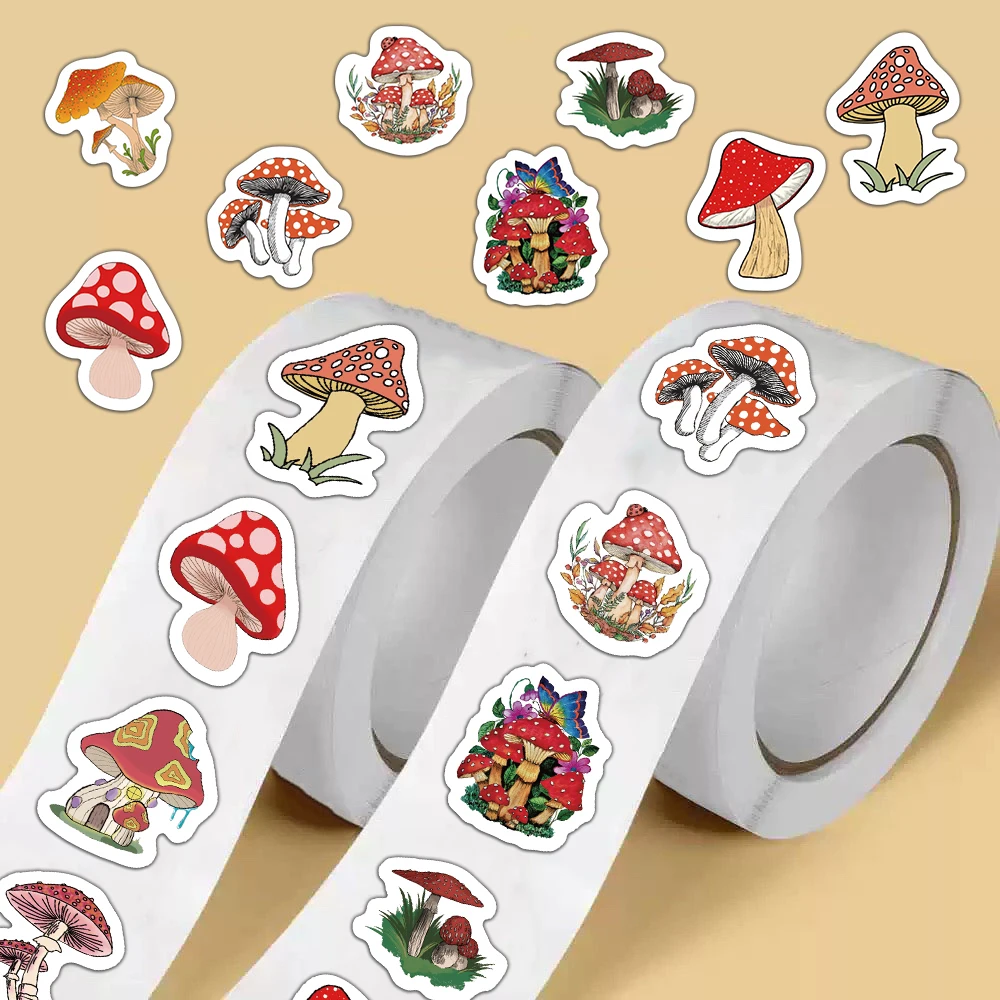 500 STKS Kleurrijke Dromerige Paddestoel Roll Sticker Patroon Boekhouding Materiaal Lijm Afdichting Sticker Decoratieve Sticker
