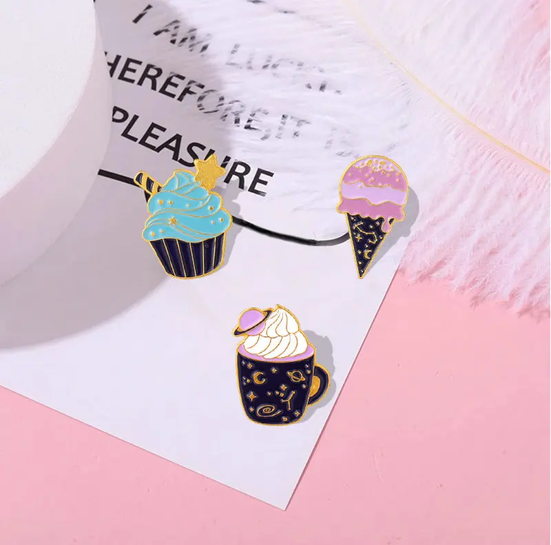 Enamel Pin Custom Cupcake Dessert Brooches Badges for Bag Clothes Cartoon Playful Universe Jewelry Gift for Kid Planet Ice Cream