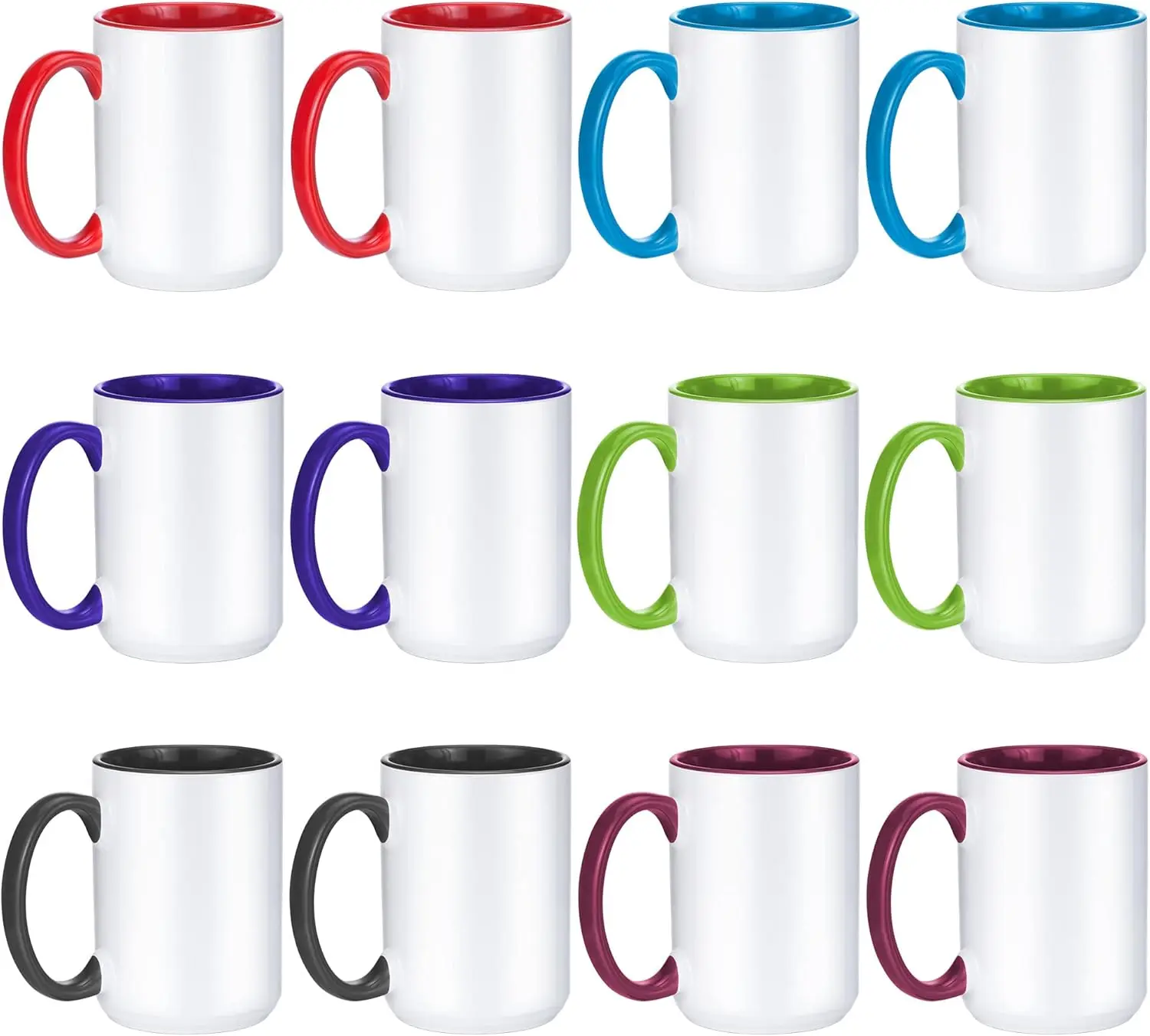 

15 oz Sublimation Mugs Set of 12, DIY Customizable Coffee Cups for Heat Press, Bulk Assorted Colors