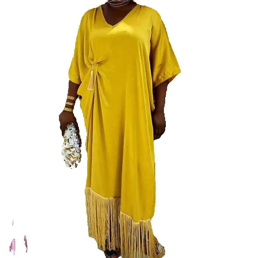 

African Dresses for Women 2025 Dubai Africa Abayas Satin Bat Sleeve Party Gowns Tassel Wedding Boubou Ankara Maxi Robe Clothing