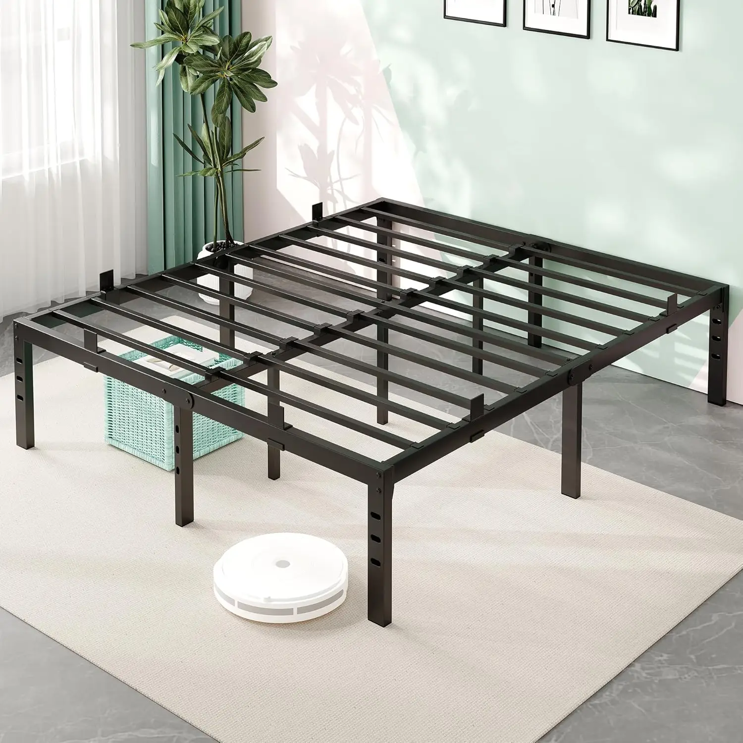

Queen Size Metal Platform Bed Frame with Under Storage, Anti-Slip Design, Heavy Duty and Easy Assembly in Black