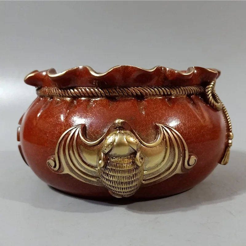 , brass money , colorful copper fortune bag treasure bowl ornament