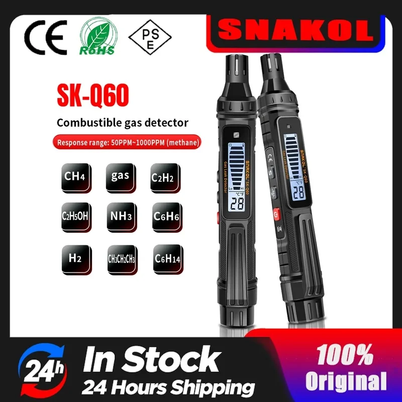 

Gas Leak Detector for Combustible Natural Gas, CO2, Flammable Alcohol, LPG, Methane - Rechargeable with Buzzer Alarm, PPM and