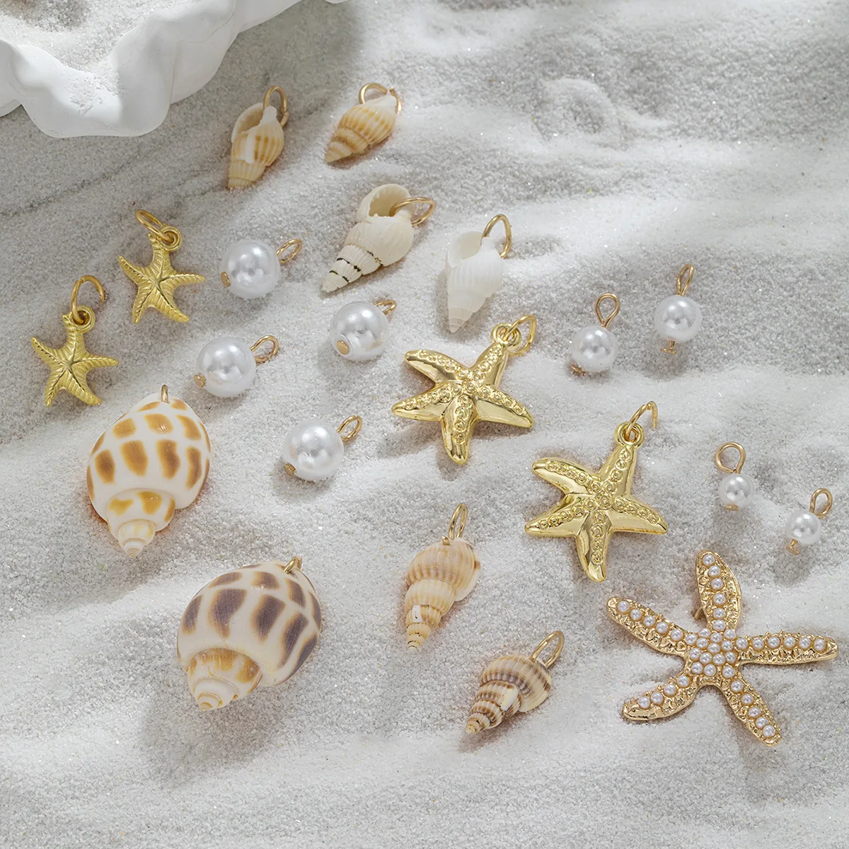 Mix 21pcs Boho Metal Starfish Imitation Pearl Shell Seashell Charms Pendant for DIY Jewelry Making Necklace Earring Accessories