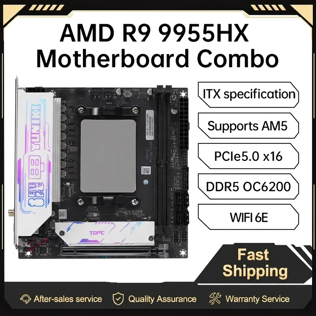 TOPC AMD Ryzen 9 9955HX Mini-ITX Motherboard AM5 PCIe5.0x16 DDR5 Dual M.2 5.0LAN 2.5G WiFi 6E
