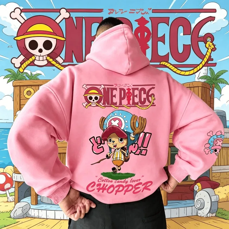 Sweat-shirt rose One Piece Chopper pour homme et femme, automne-hiver, ample, décontracté, streetwear, course à pied, fitness, anime, avec imprimé mignon