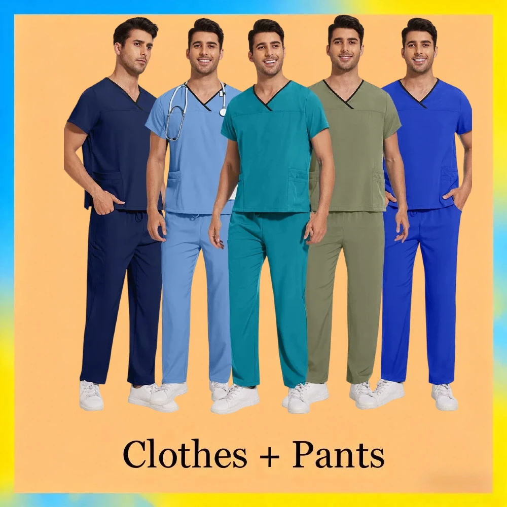 

Comfortable Casual Short Sleeve Hand Wash Suit Men's T-Shirt Trousers Uniform Pet Hospital Doctor Overalls