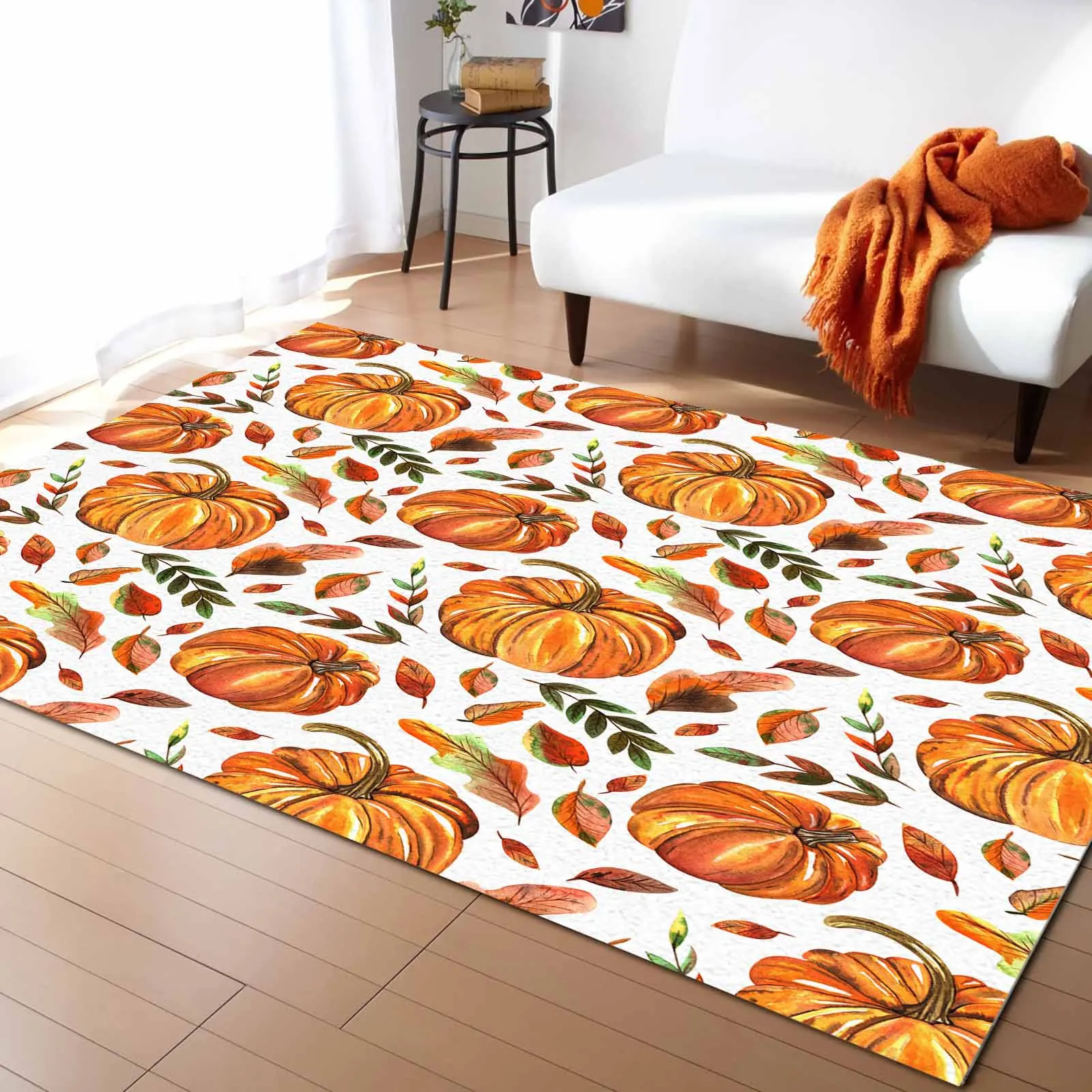 

Thanksgiving Orange Pumpkin Leaves Carpet For Home Living Room Bedroom Bedside Decor Large Area Rug Teen Room Decor Carpet