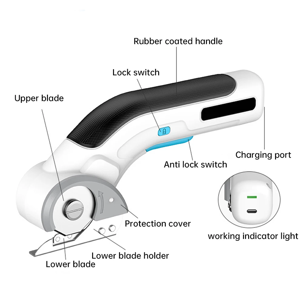 Imagem -05 - Tesoura Elétrica sem Fio Cortador Rotativo Carregamento Usb Íon-lítio Alfaiate Doméstico Tecido Cortante Couro