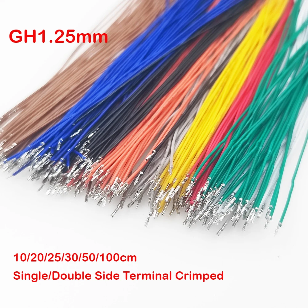 100pcs JST GH1.25mm Single Double Head Terminal Crimp Colorful Electronic 10/15/20/25/30/50/100cm 28awg PVC Wire without Housing