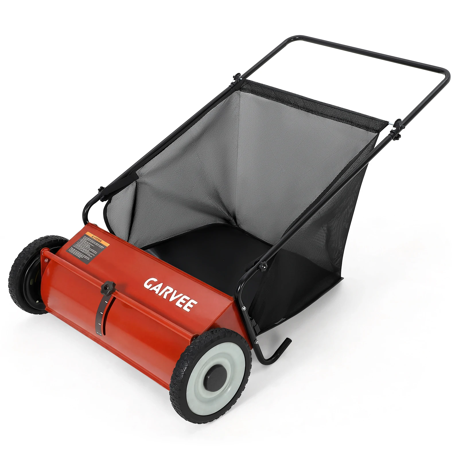 Push Lawn Sweeper, Heavy Duty Manual Yard Sweeper with 4 Spinning Brushes, Adjustable Height and Collection Bag, Grass Clippings Leaves Debris Collector for Lawn Garden Yard Cleanup