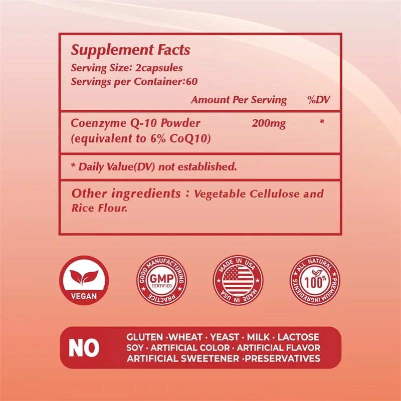 CoQ10 Capsules 200mg - Antioxidant, Support for Brain, Heart & Energy Health, Improve Blood Circulation