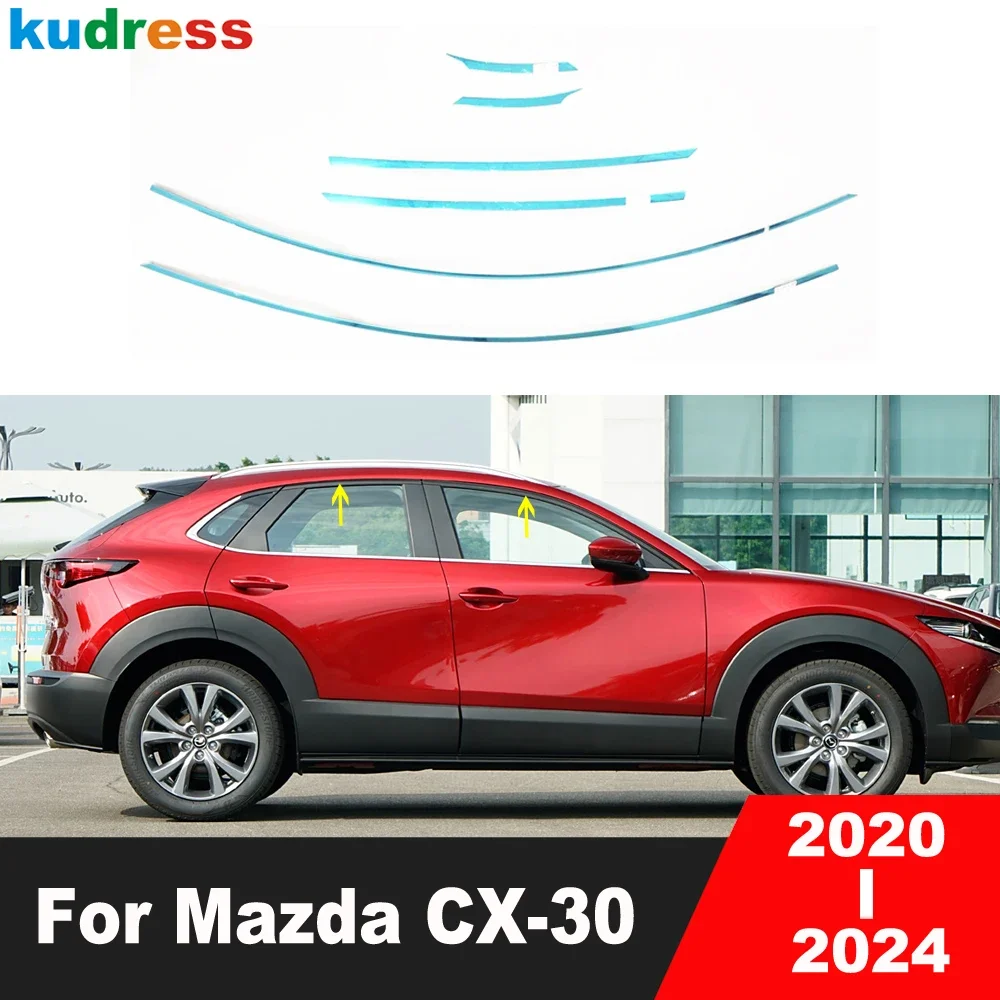 

Для Mazda CX30 CX-30 2020 2021 2022 2023 2024, верхняя оконная рама из нержавеющей стали, накладки на пороги, молдинговые полоски, автомобильные аксессуары