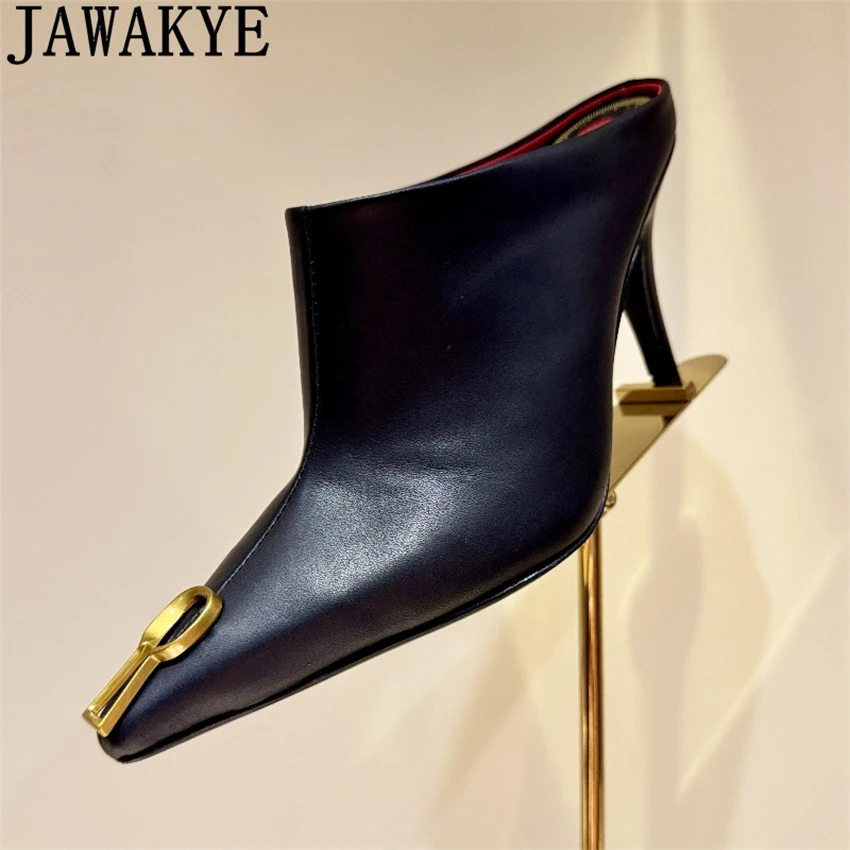 

Неделя моды, тапочки на высоком каблуке с острым носком, женские модельные туфли из натуральной кожи, женские летние пикантные туфли-гладиаторы, сандалии Mujer