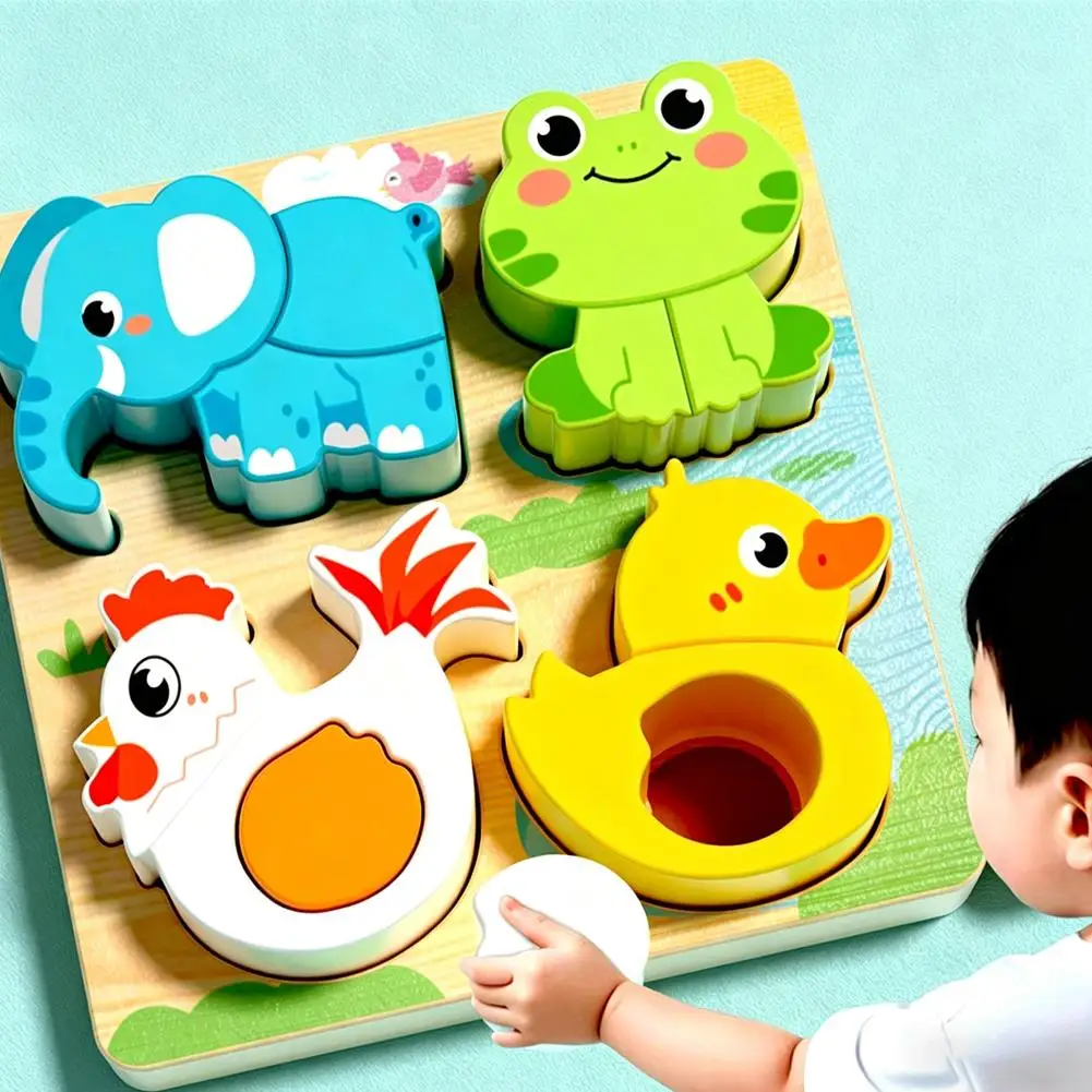 4-Pack Wooden Puzzle for Kids Animals Vehicles, Stackable 3D Design, Early Learning Gift  ﻿