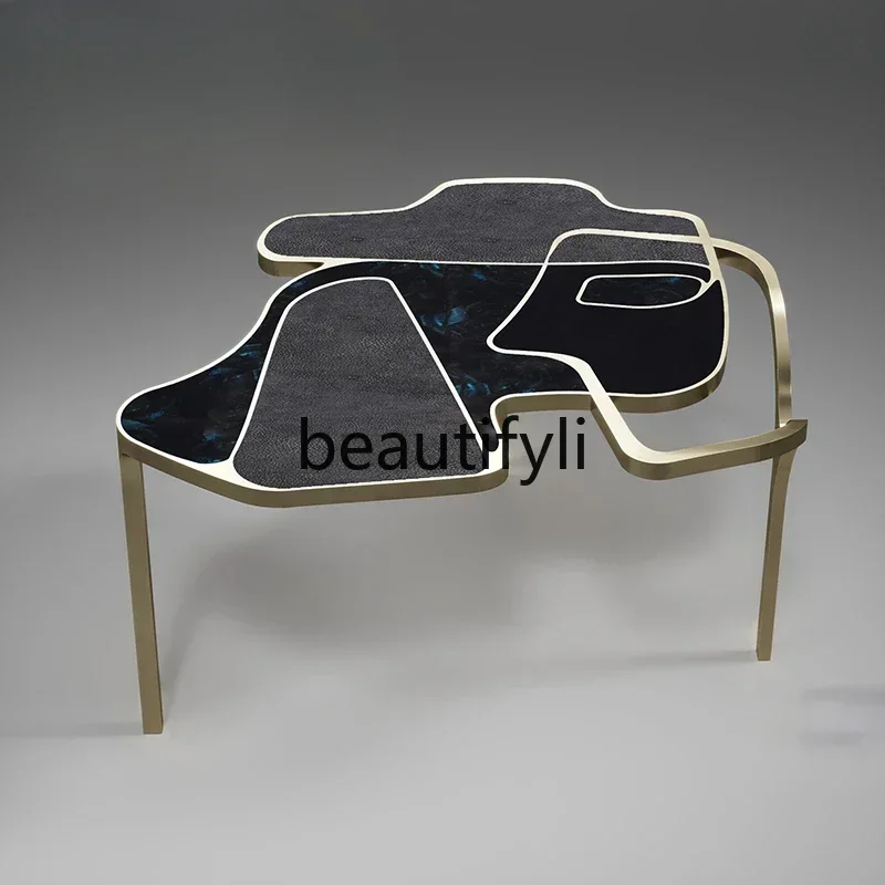 LXItalian minimalist furniture/model room Household special-shaped design Metal wire striped coffee table