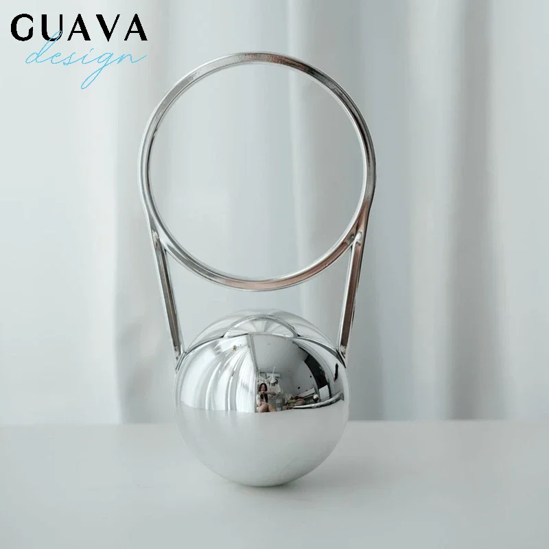 

Evening Bag With Ball Handle Mini Pvc Luxury Shoulder Bag Electroplated Bowling Purse Women Round Ball Handbag Armpit Bag