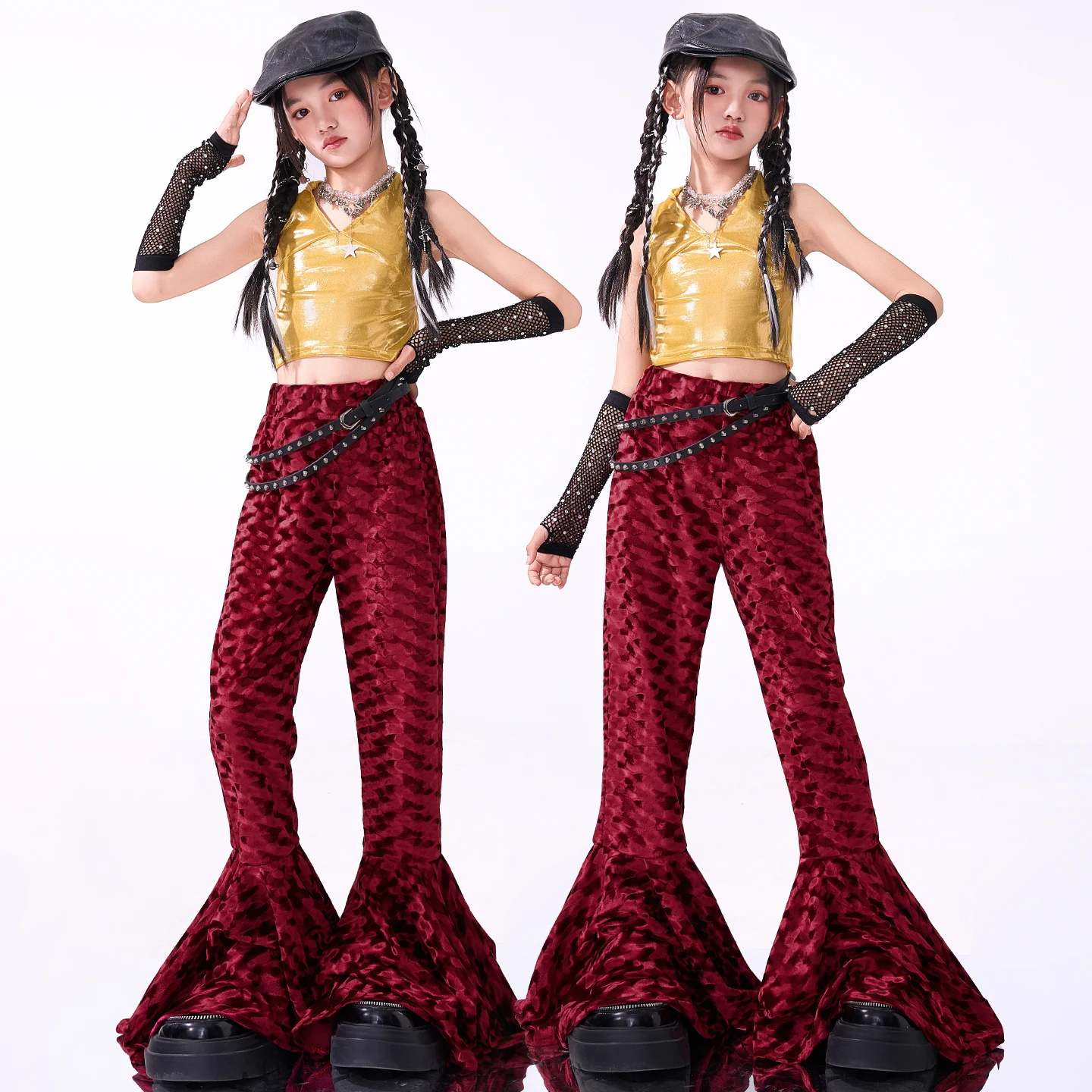 

Kids Sparkly Tank Tops Modern Dancing Outfits Flared pants Pants Girls Street Dance Clothes Set Children Hip Hop Jazz Costume