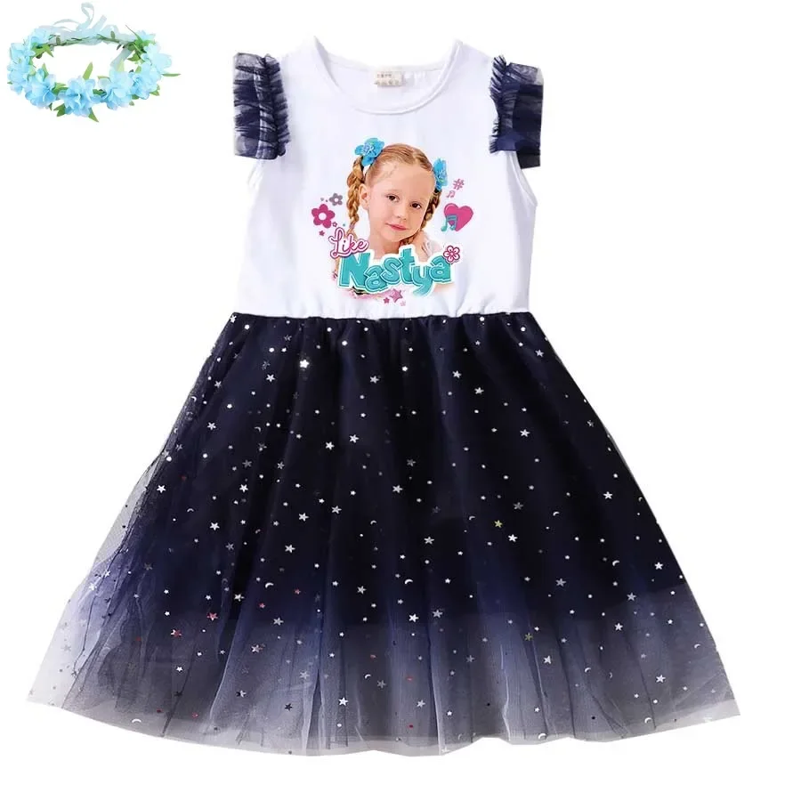 Russia Lovely Dance Like Nastya Costume Kids Sleeveless Dress Baby Girls Casual Dresses Wreath Sets Girl Party Princess Vestidos