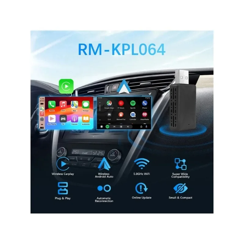 Wired to Wireless Carplay&Android Auto AI Box 2 in 1 Mini Adapter Plug And Play Dongle Fast Connect Compatible with 99% of Cars