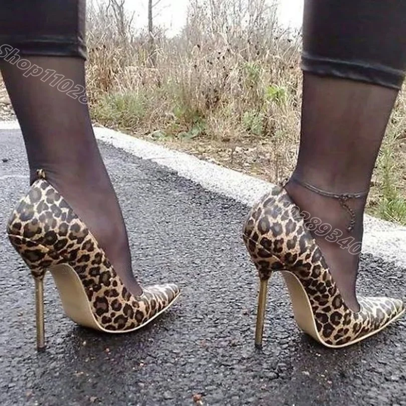 

Leopard Print Metal Heels Pumps Pointed Toe Stiletto Ankle Buckle British Style Party Sexy Women Shoes 2024 Zapatos Para Mujere