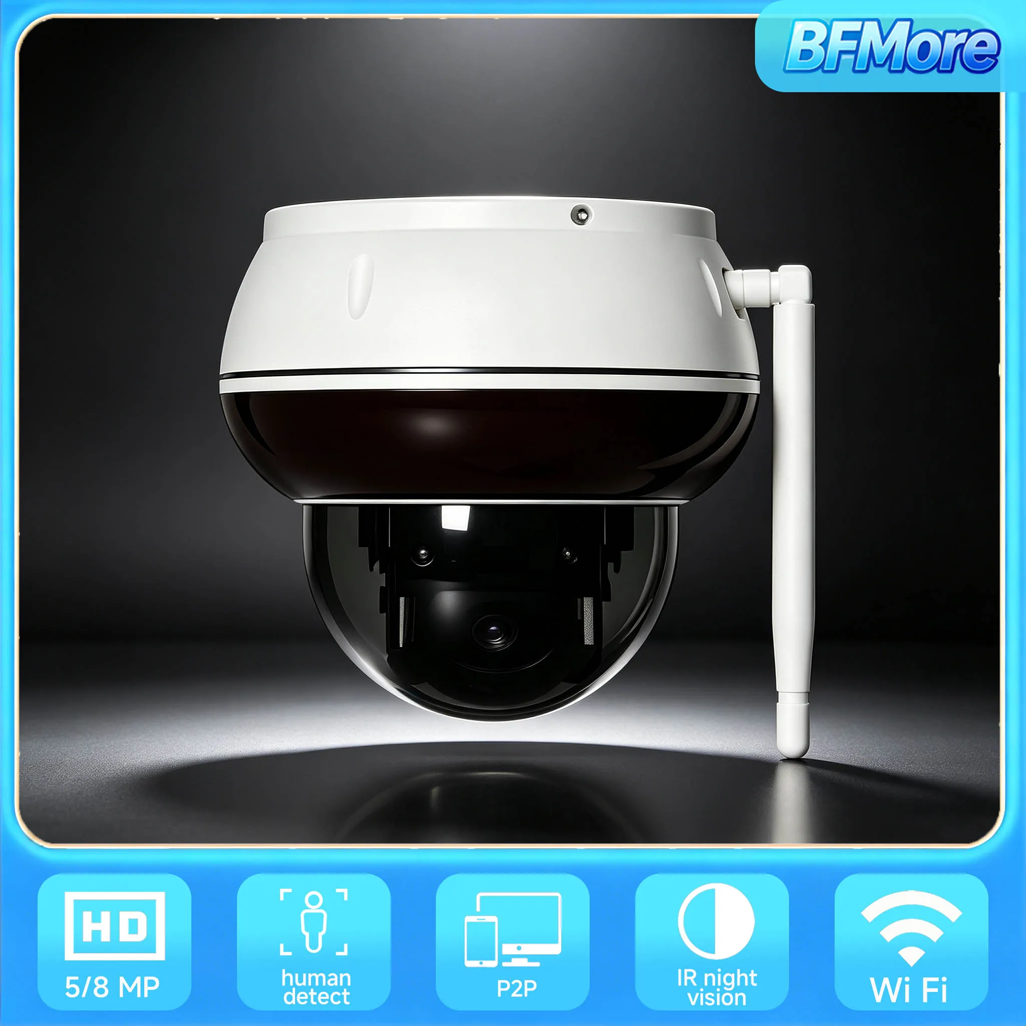 BFMore 2.4GHz WiFi Surveillance камера 4K 8MP 5X Zoom AI Human Detection Outdoor Security PTZ IP камера 5MP Two-Way IDome