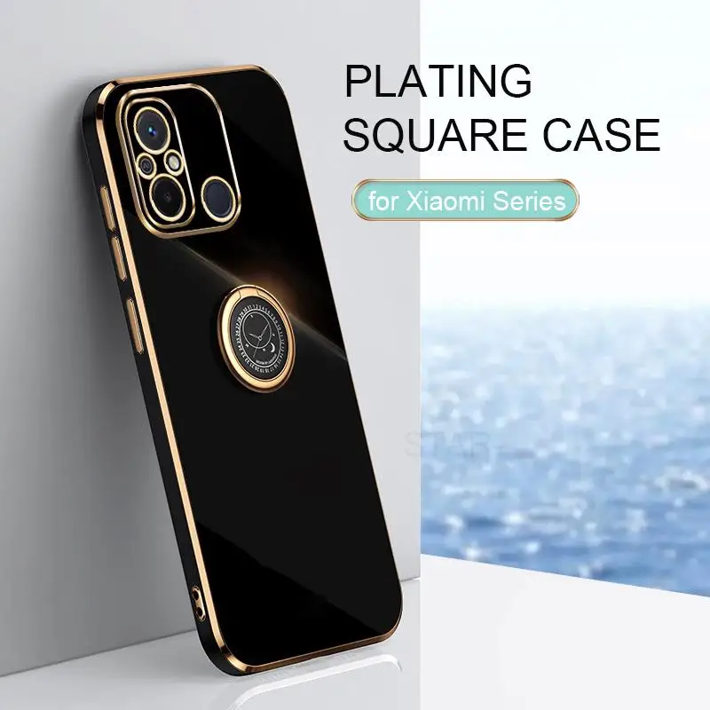 Phone Ring Holder Case For Xiaomi Redmi 12C 12 C 10C 9C Nfc Fashion Luxury Plating Silicone Stand Back Cover Funda Redmi12c