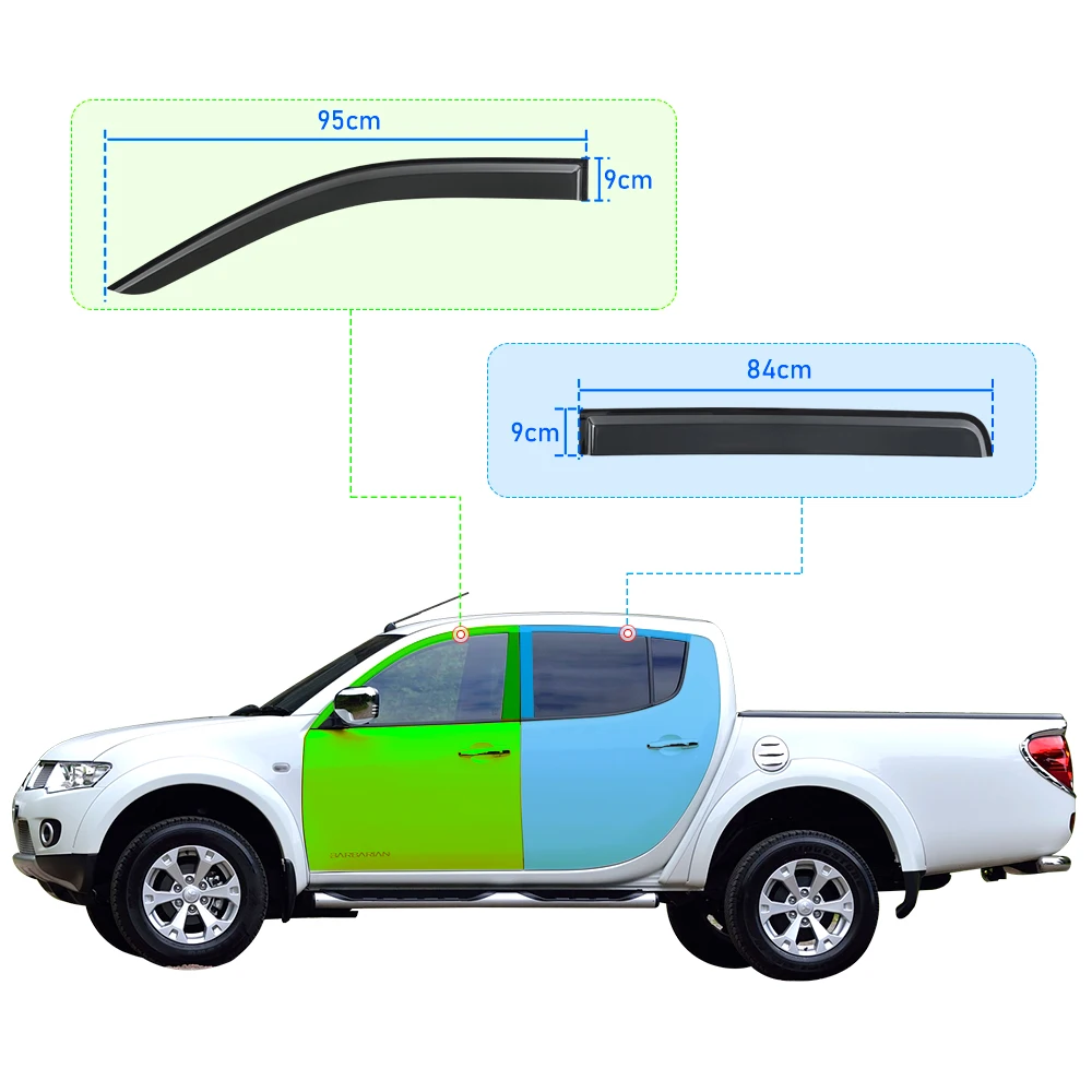 Wind Visor Window Deflectors for Mitsubishi L200 2006-2014 Mitsubishi Triton Double Cab 4PCS Black Smoke Car Styling