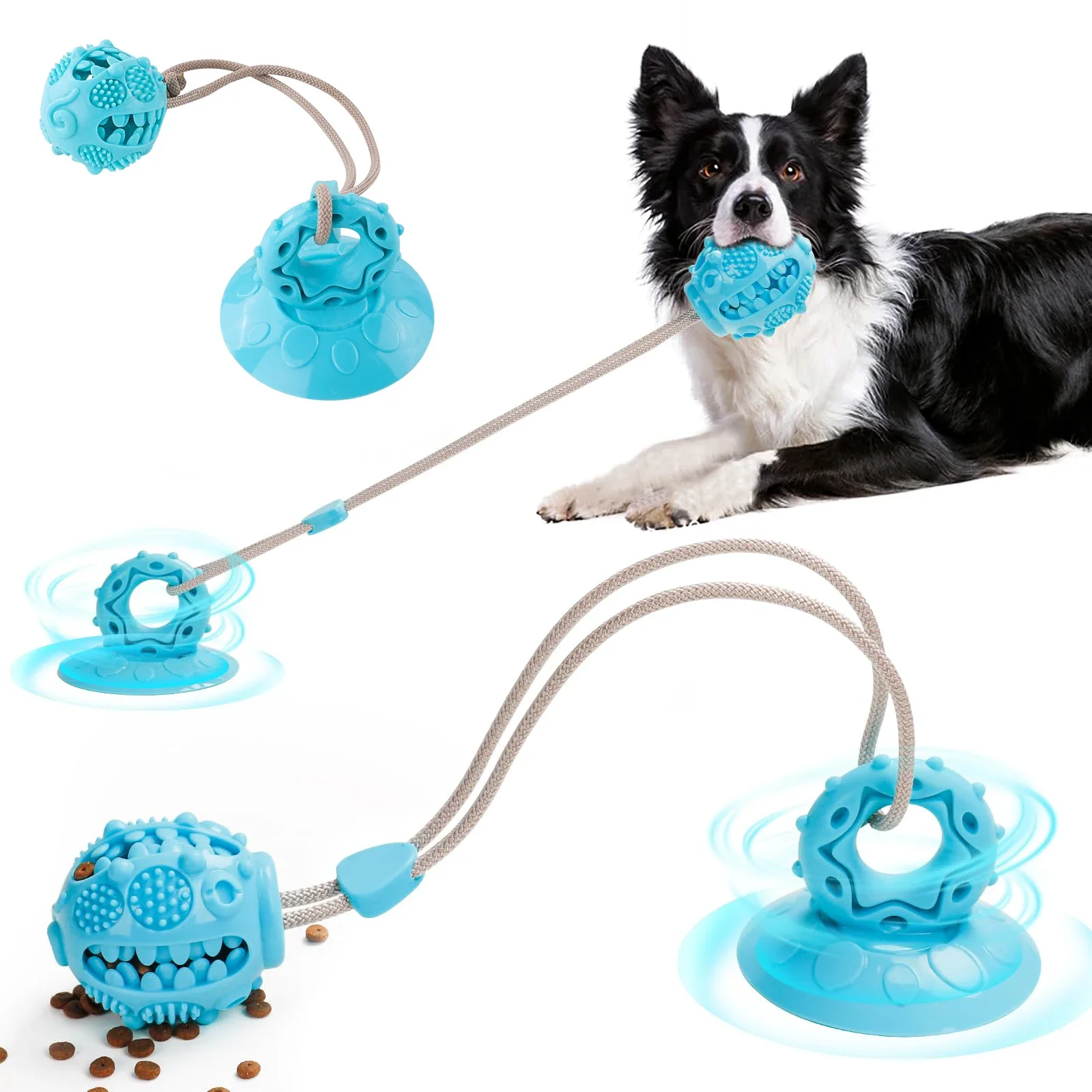 Dog Chew Toys Suction Cup and Rope Cup Tug Pet Toy Self-Playing Dog Teething Toys Dog Pull Toy with Chew Rubber Ball