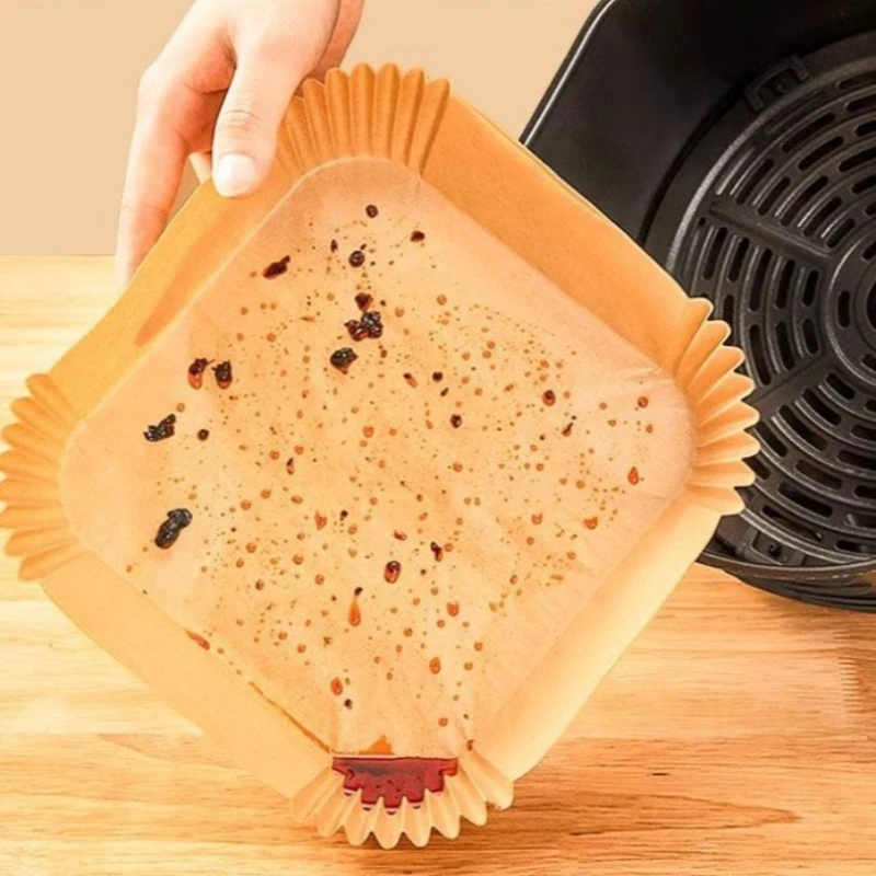 100pcs Square Air Fryer Liners | Disposable Oil Absorbing Paper for Frying, Cooking, Baking, and Grilling