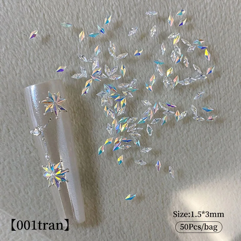 50 個混合ミニ菱形ネイルラインストーン 3D 平底ネイルクリスタル宝石光沢のあるマニキュアチップ 3D ネイルアートデコレーション