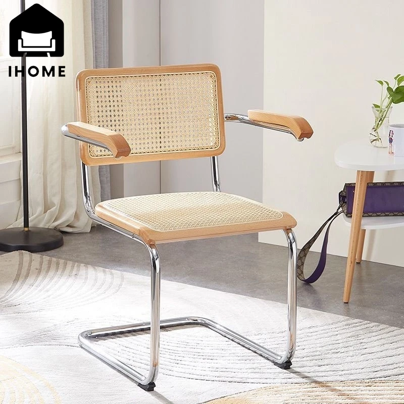 IHOME Medieval Leisure Internet Celebrity Designer Dining Chair Home Minimalist Backrest Rattan Chair Nordic Solid Wood Chair