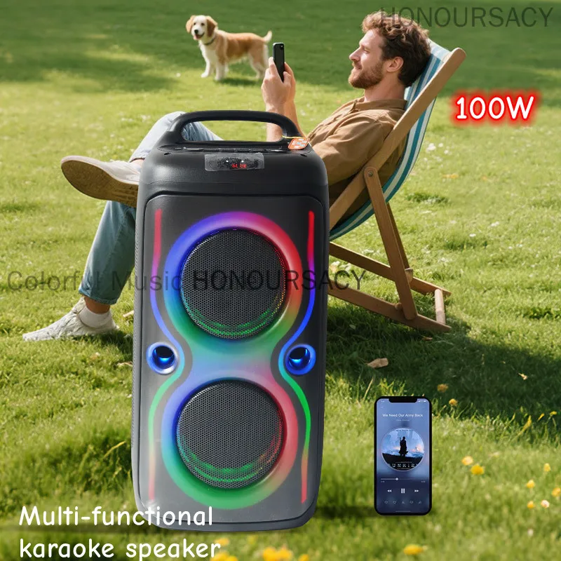 100W High Quality Double 6.5-inch Sound Box High-power Hand And Backpack Bluetooth Speaker Professional Dj Bass Karaoke with Mic