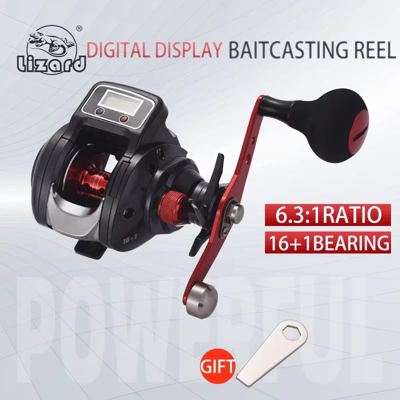 Lizard Digital display baitcasting reel with Liquid crystal display screen max drag 5kg with metal spool and handle