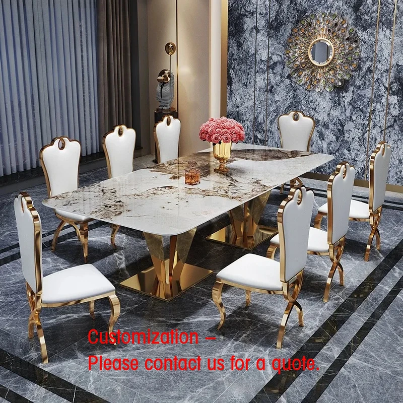 custom.Luxury Gold  Frame Dining Set Polished Surface Stable Golden High End Rectangular Modified Acrylic