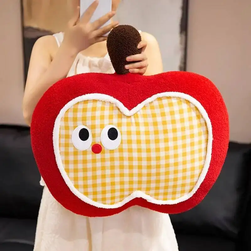 Squishy Apple Plush Toy Pillow Stuffed Soft Funny Fruit Check Apple Doll Cute Huggable Pillow Kids Christmas Birthday Gift