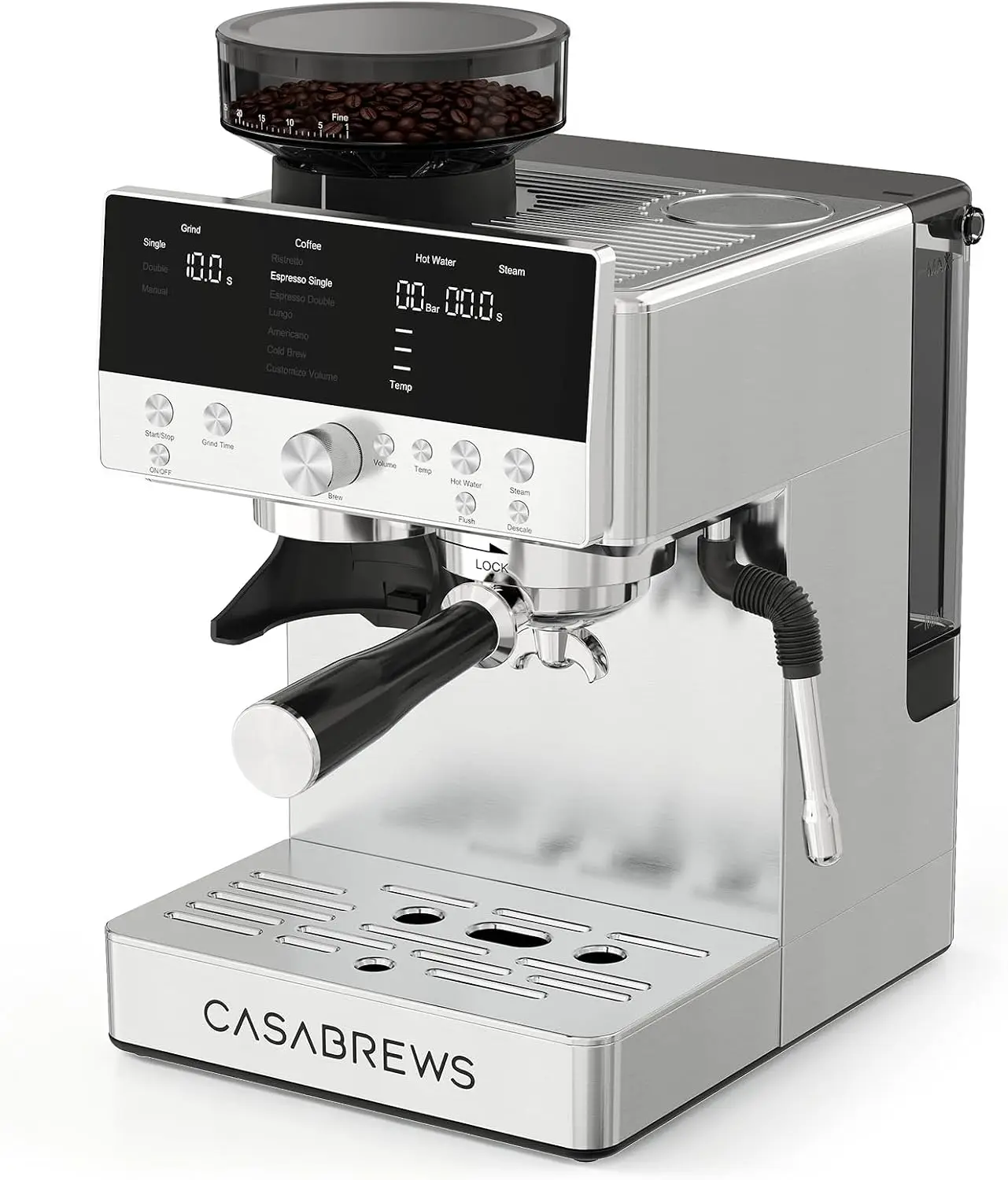 Automatic Espresso Maker Integrated Coffee Grinder Steam Wand